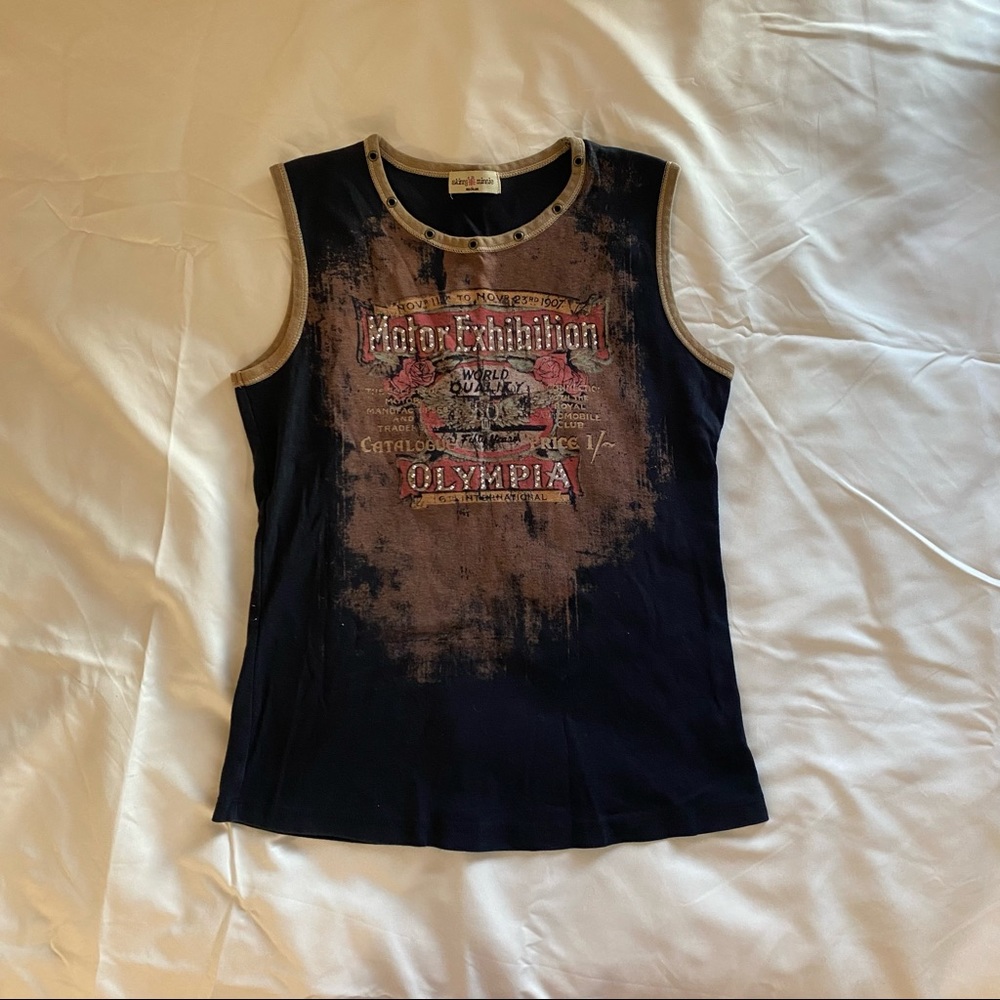 black bedazzled tank with grommet neckline